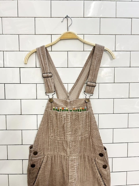 UO bdg custom embroidered corderoy overalls - good market thrift store