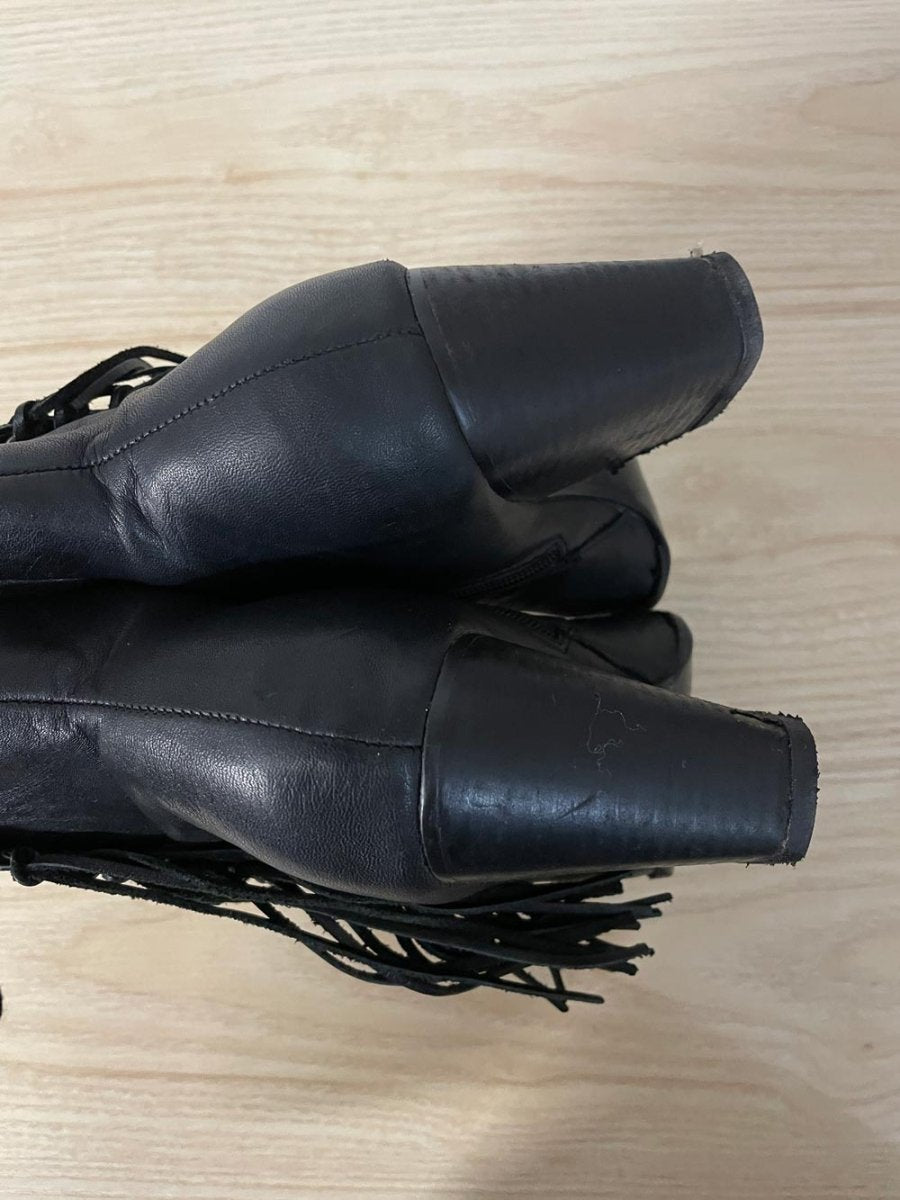 aldo western fringe heeled leather boot - good market thrift store