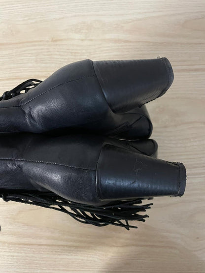 aldo western fringe heeled leather boot - good market thrift store