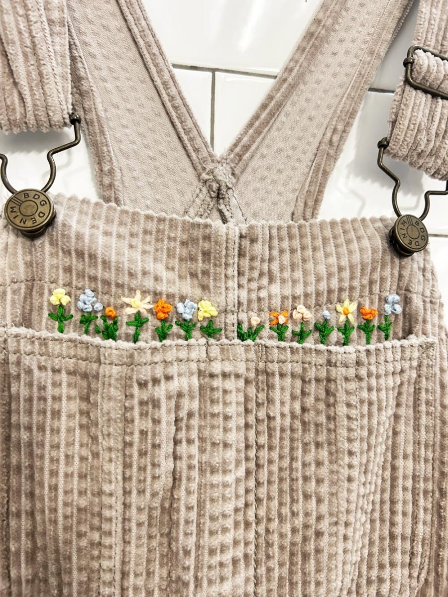 UO bdg custom embroidered corderoy overalls - good market thrift store