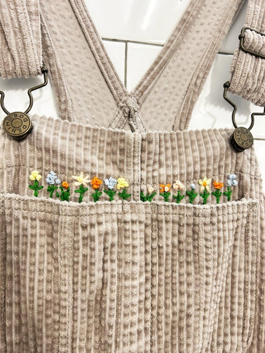 UO bdg custom embroidered corderoy overalls - good market thrift store