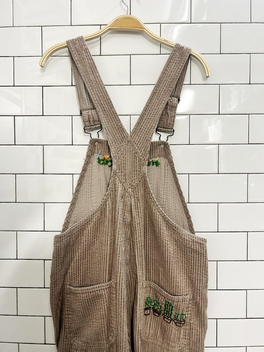 UO bdg custom embroidered corderoy overalls - good market thrift store