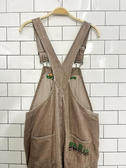 UO bdg custom embroidered corderoy overalls - good market thrift store