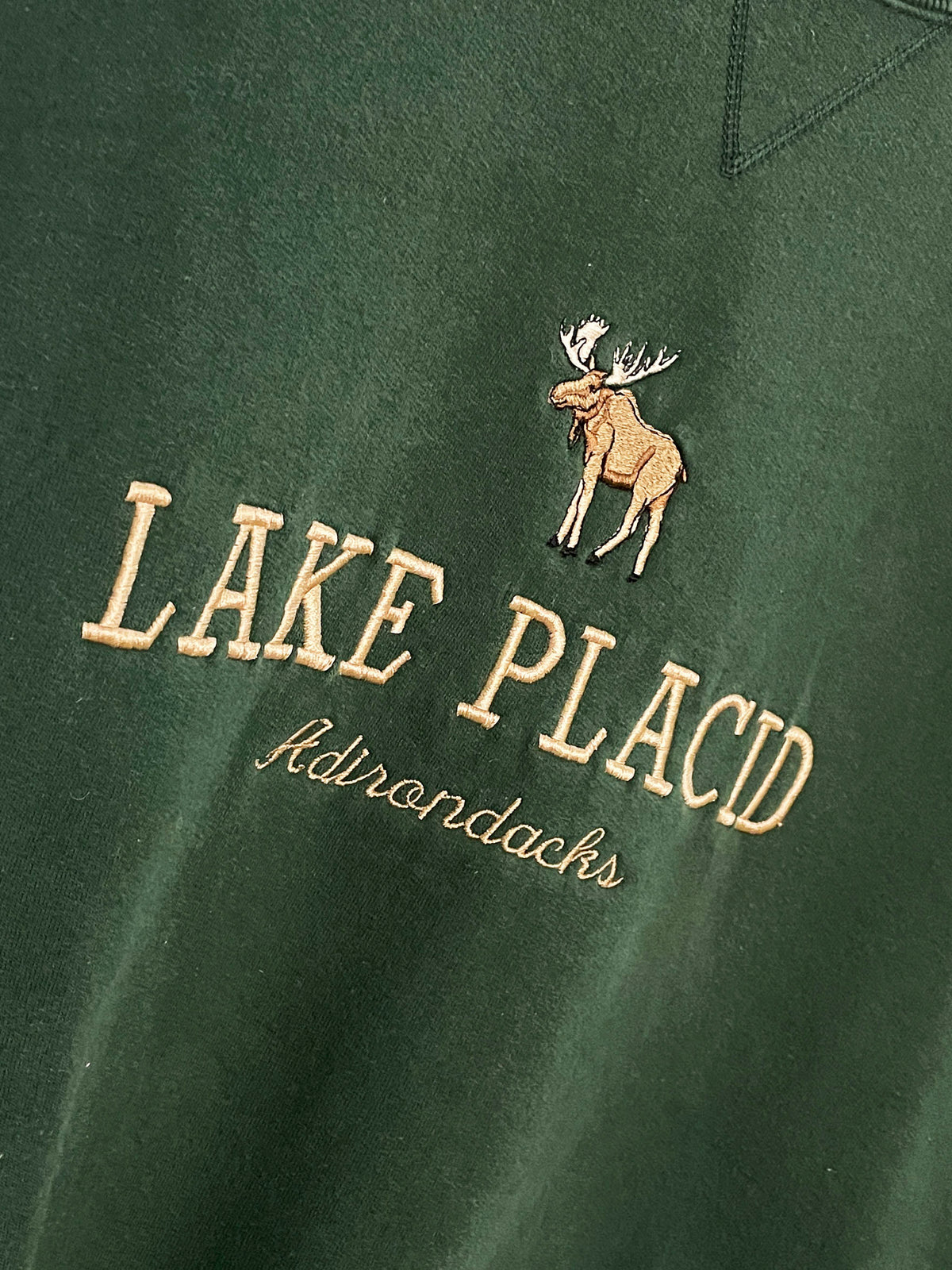 vintage 90s lake placid embroidered spell out moose sweatshirt | jerzees z class