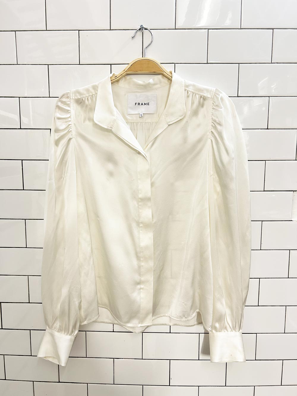 frame gillian puff shoulder silk blouse - good market thrift store