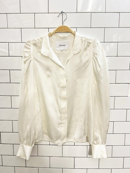 frame gillian puff shoulder silk blouse - good market thrift store