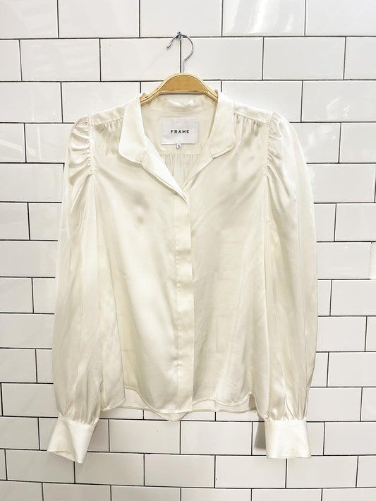 frame gillian puff shoulder silk blouse - good market thrift store