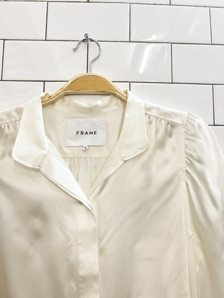 frame gillian puff shoulder silk blouse - good market thrift store