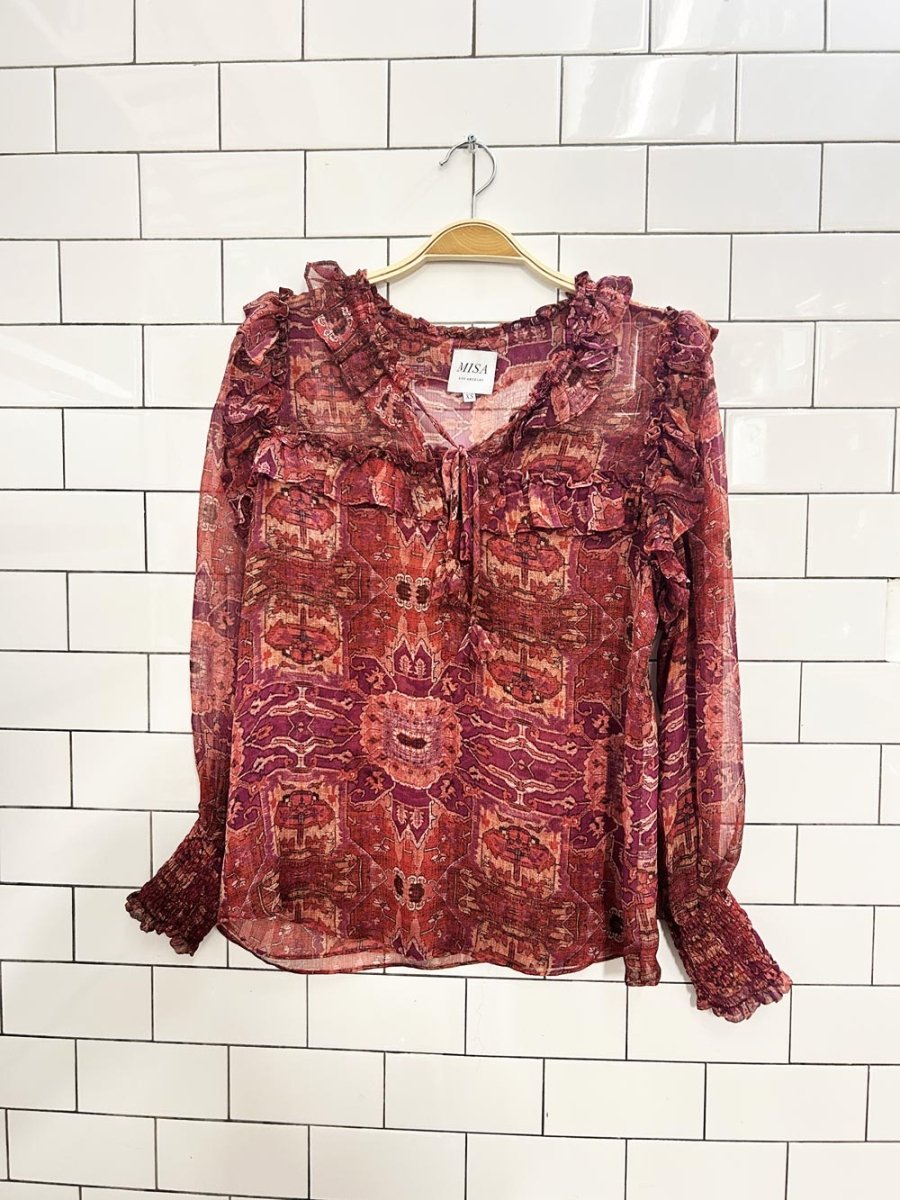 anthro misa los angeles boho ruffled chiffon blouse - good market thrift store