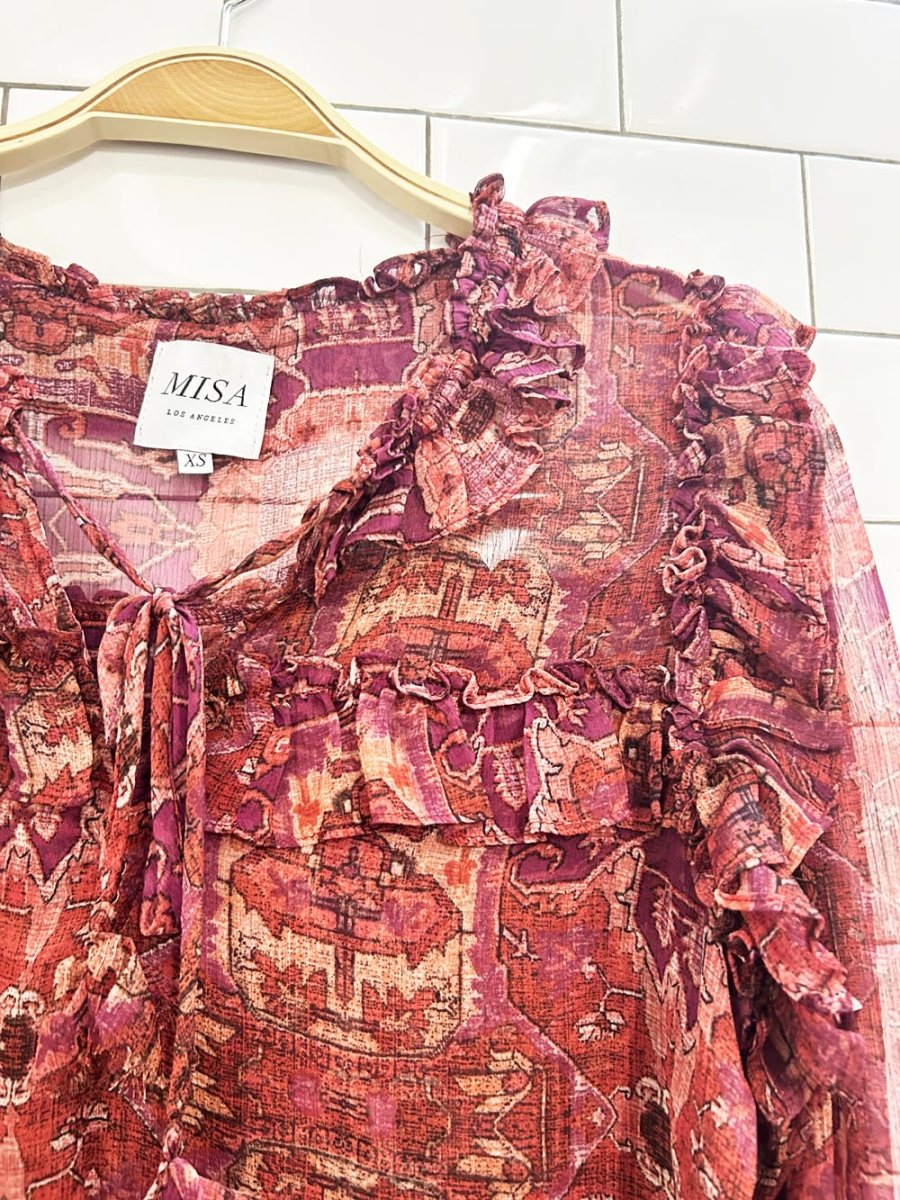 anthro misa los angeles boho ruffled chiffon blouse - good market thrift store