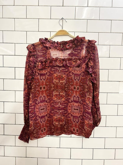 anthro misa los angeles boho ruffled chiffon blouse - good market thrift store