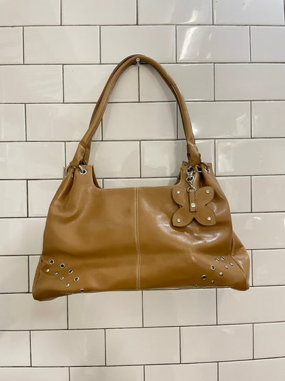 y2k kgb faux leather shoulder bag w flower charm - good market thrift store