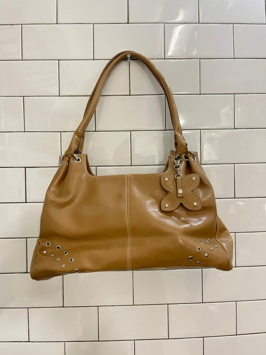 y2k kgb faux leather shoulder bag w flower charm - good market thrift store