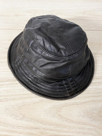 vintage leather bucket hat w quilted liner - good market thrift store