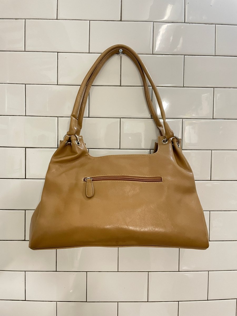 y2k kgb faux leather shoulder bag w flower charm - good market thrift store