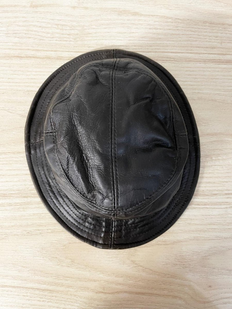 vintage leather bucket hat w quilted liner - good market thrift store