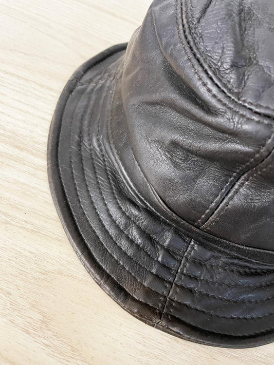 vintage leather bucket hat w quilted liner - good market thrift store