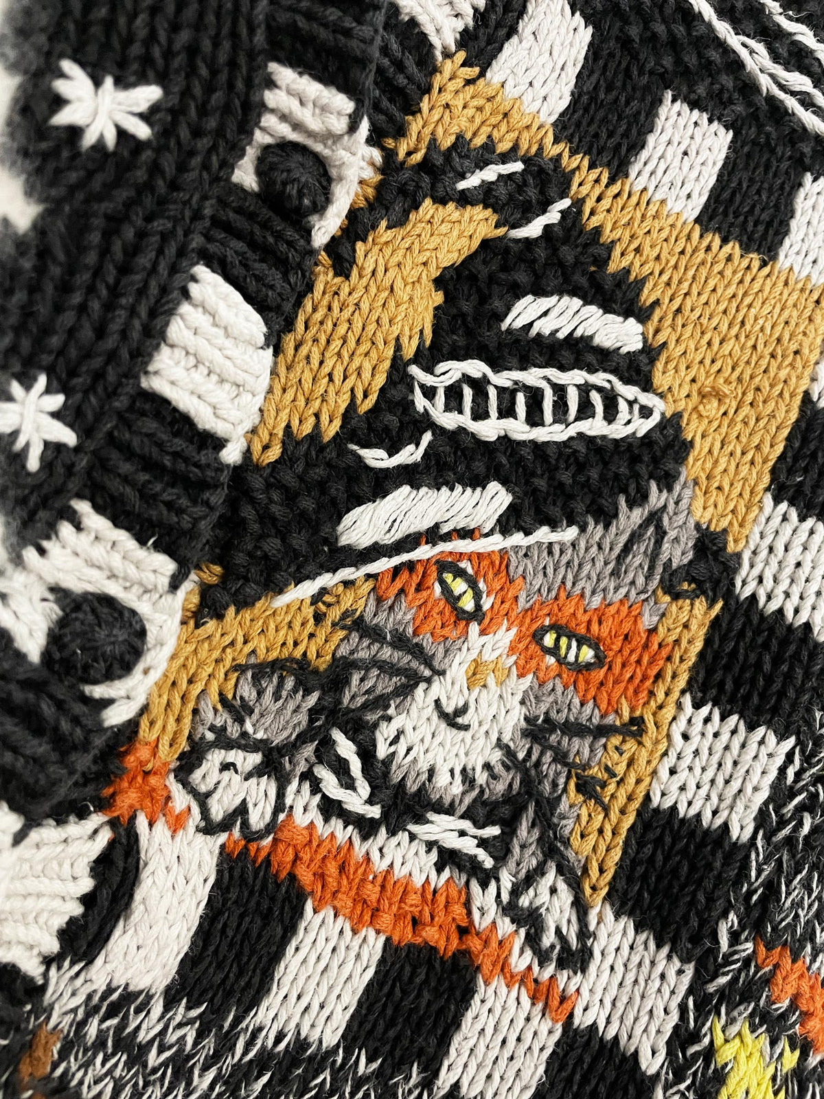 vintage designer originals studio ramie-blend halloween candy corn embroidered cardigan