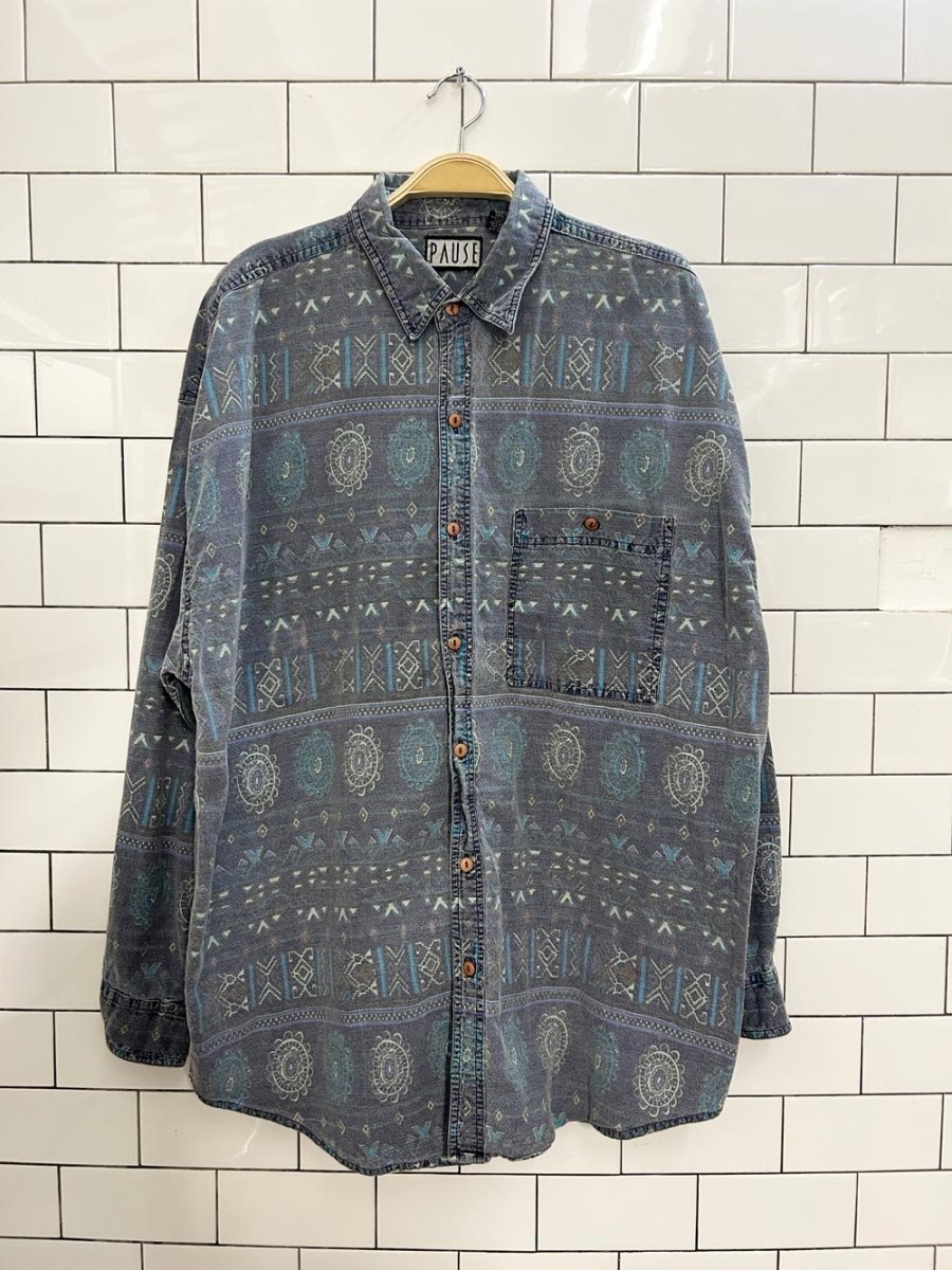 vintage 90s pause western long sleeve button up - good market thrift store