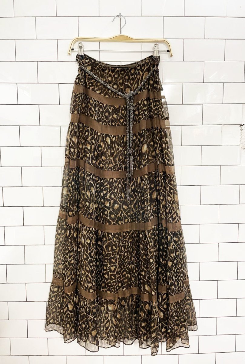 y2k laundry 100% silk boho chiffon tiered animal print maxi skirt | shelli segal - good market thrift store