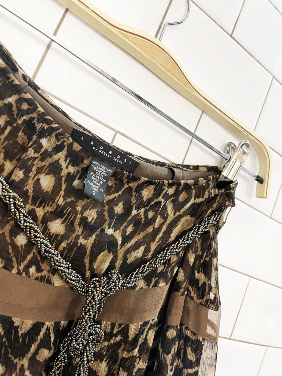 y2k laundry 100% silk boho chiffon tiered animal print maxi skirt | shelli segal - good market thrift store