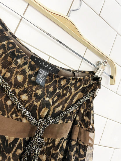 y2k laundry 100% silk boho chiffon tiered animal print maxi skirt | shelli segal - good market thrift store