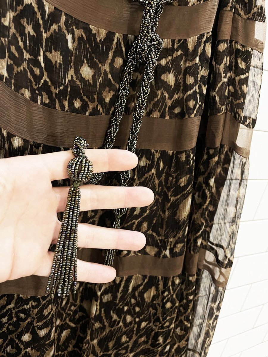 y2k laundry 100% silk boho chiffon tiered animal print maxi skirt | shelli segal - good market thrift store