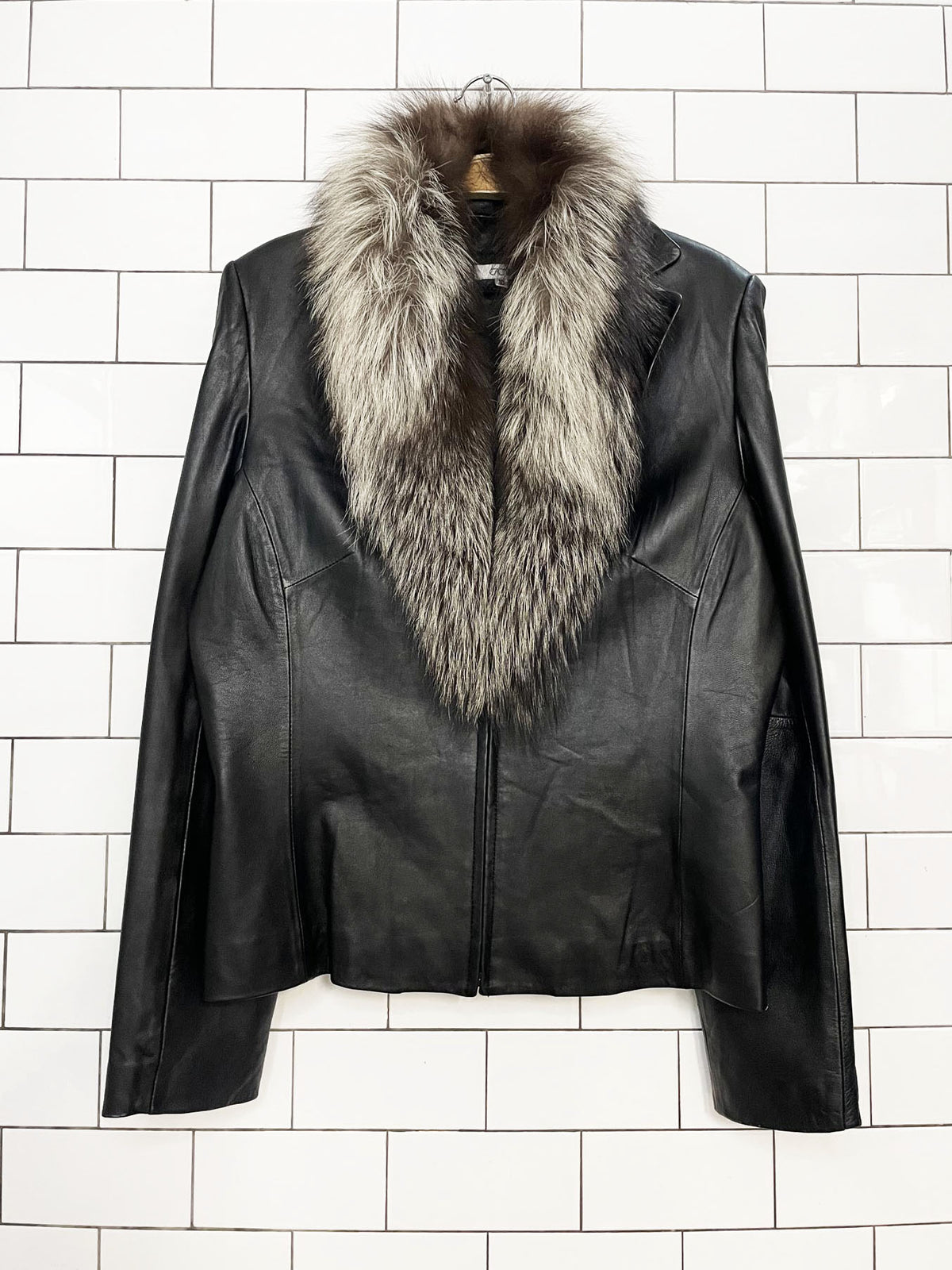 y2k cache fox fur collar + butter leather fitted jacket | removable collar | lambskin