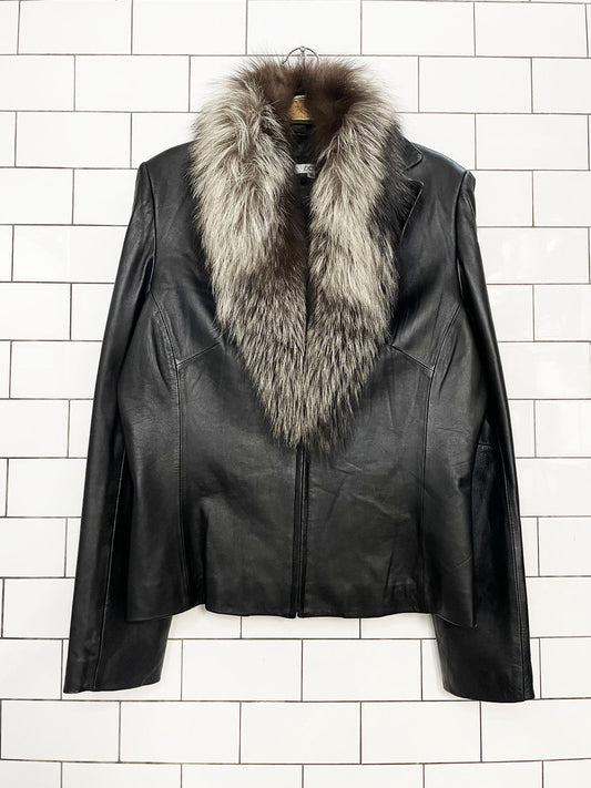 y2k cache fox fur collar + butter leather fitted jacket | removable collar | lambskin