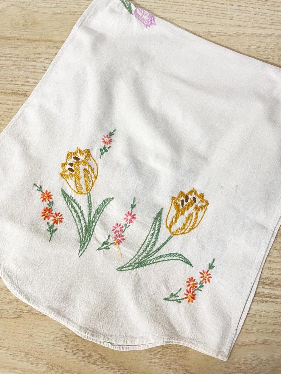 vintage repurposed flour sack embroidered dish towel - good market thrift store
