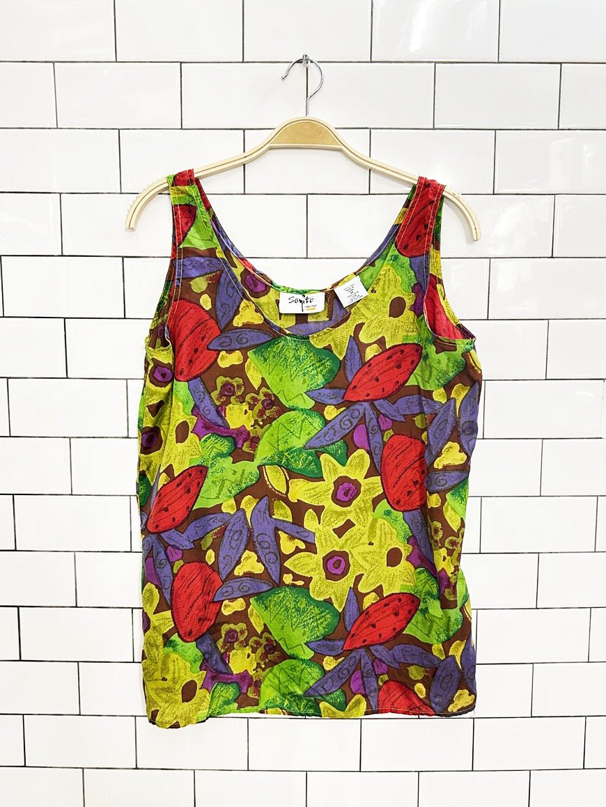vintage 90s soqite col. 100% silk floral tank - good market thrift store