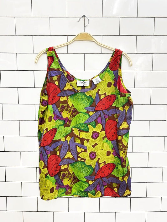 vintage 90s soqite col. 100% silk floral tank - good market thrift store