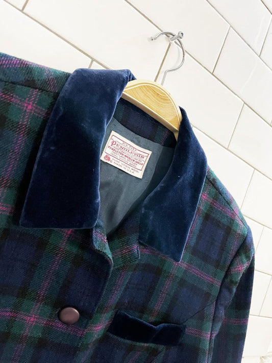 vintage 80s pendleton 100% wool velvet colar plaid jacket | made in USA - good market thrift store