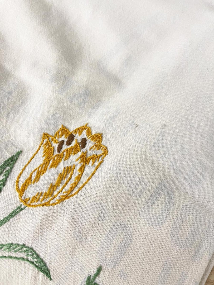 vintage repurposed flour sack embroidered dish towel - good market thrift store