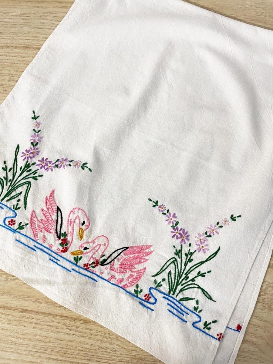 vintage repurposed flour sack embroidered dish towel - good market thrift store