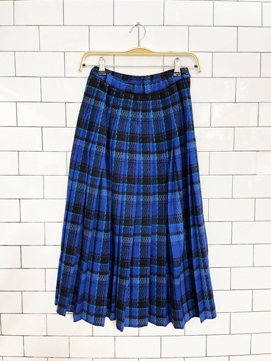 vintage 80s pendleton 100% wool plaid pleated midi skirt | made in USA - good market thrift store