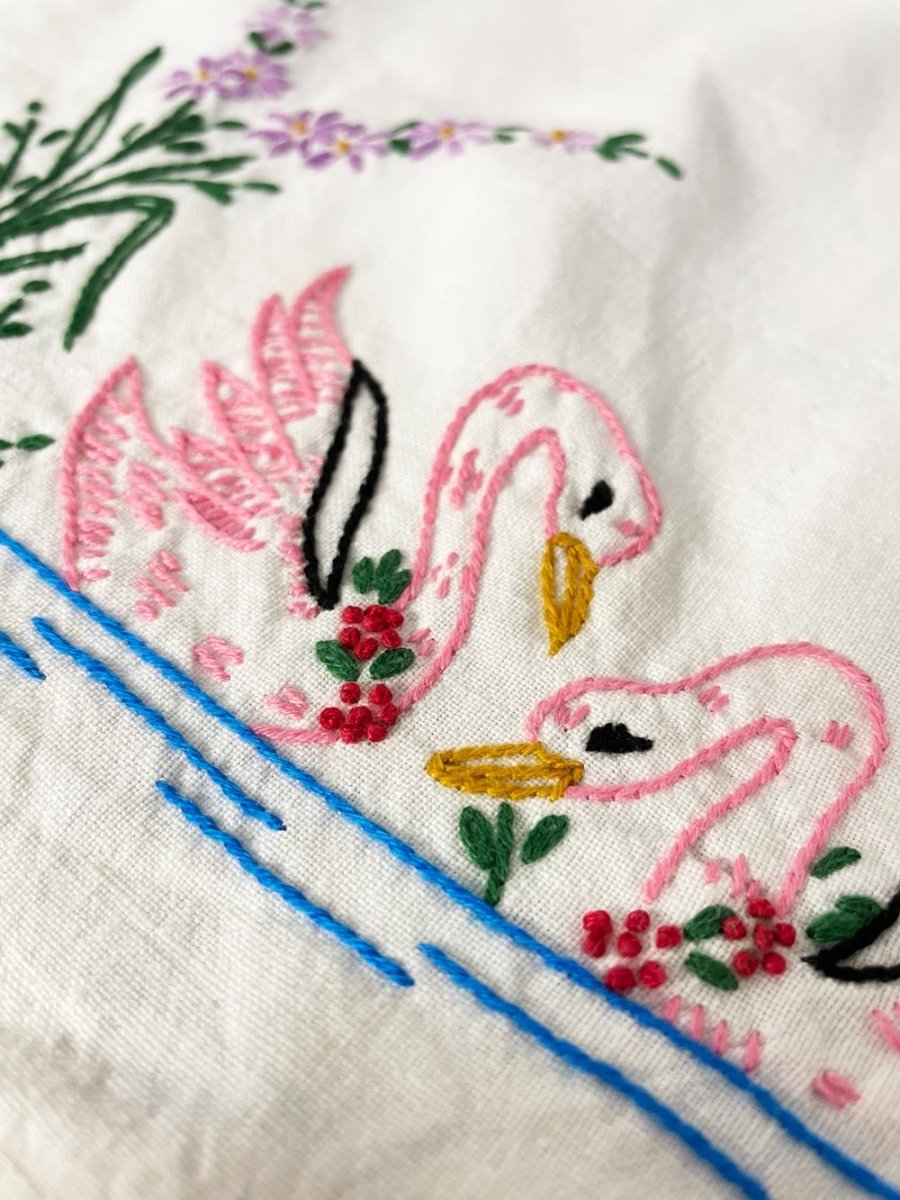 vintage repurposed flour sack embroidered dish towel - good market thrift store