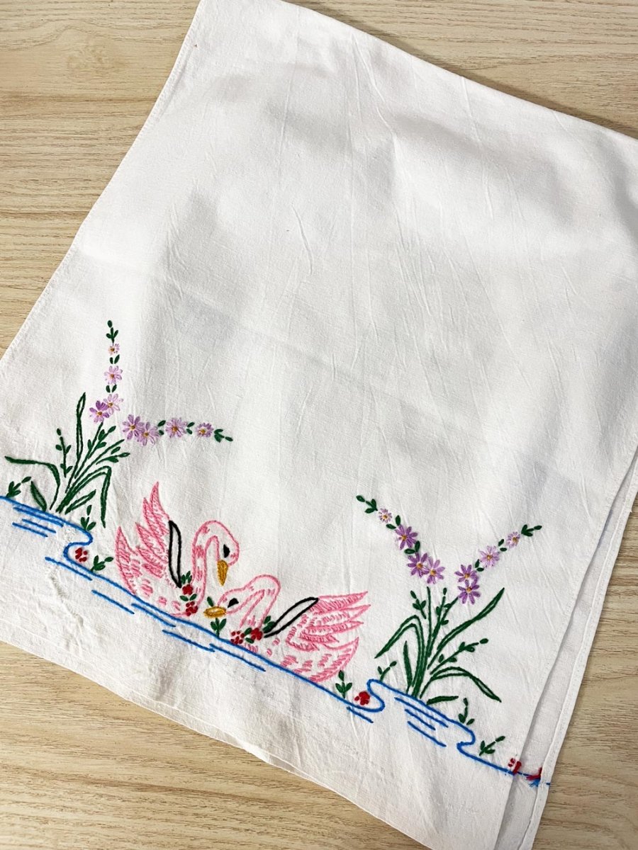 vintage repurposed flour sack embroidered dish towel - good market thrift store