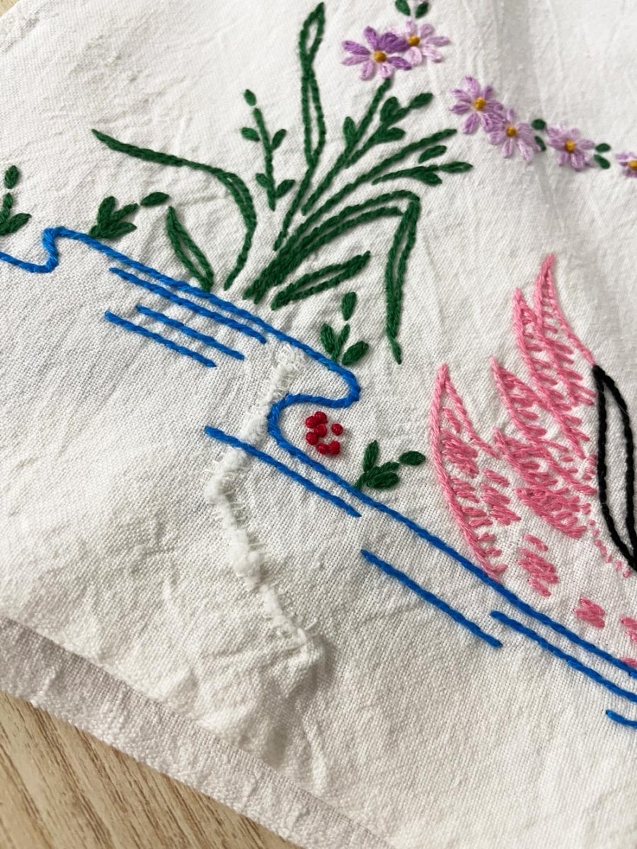 vintage repurposed flour sack embroidered dish towel - good market thrift store