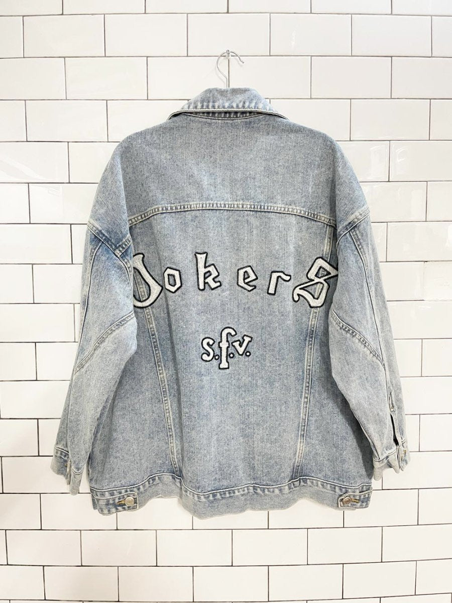 viya studio los angeles jokers oversized denim jacket - good market thrift store
