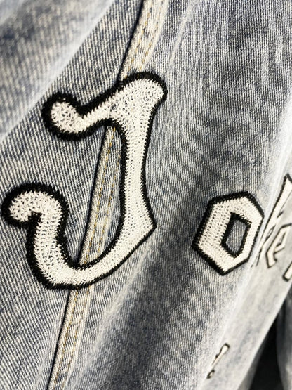 viya studio los angeles jokers oversized denim jacket - good market thrift store