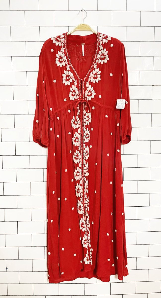 nwt free people fable boho embroidered midi dress - good market thrift store