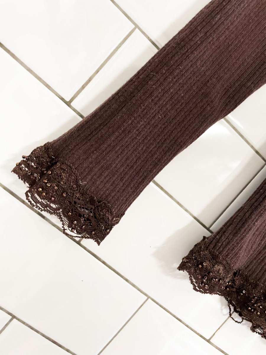 y2k george lace trim ribbed long sleeve top - good market thrift store