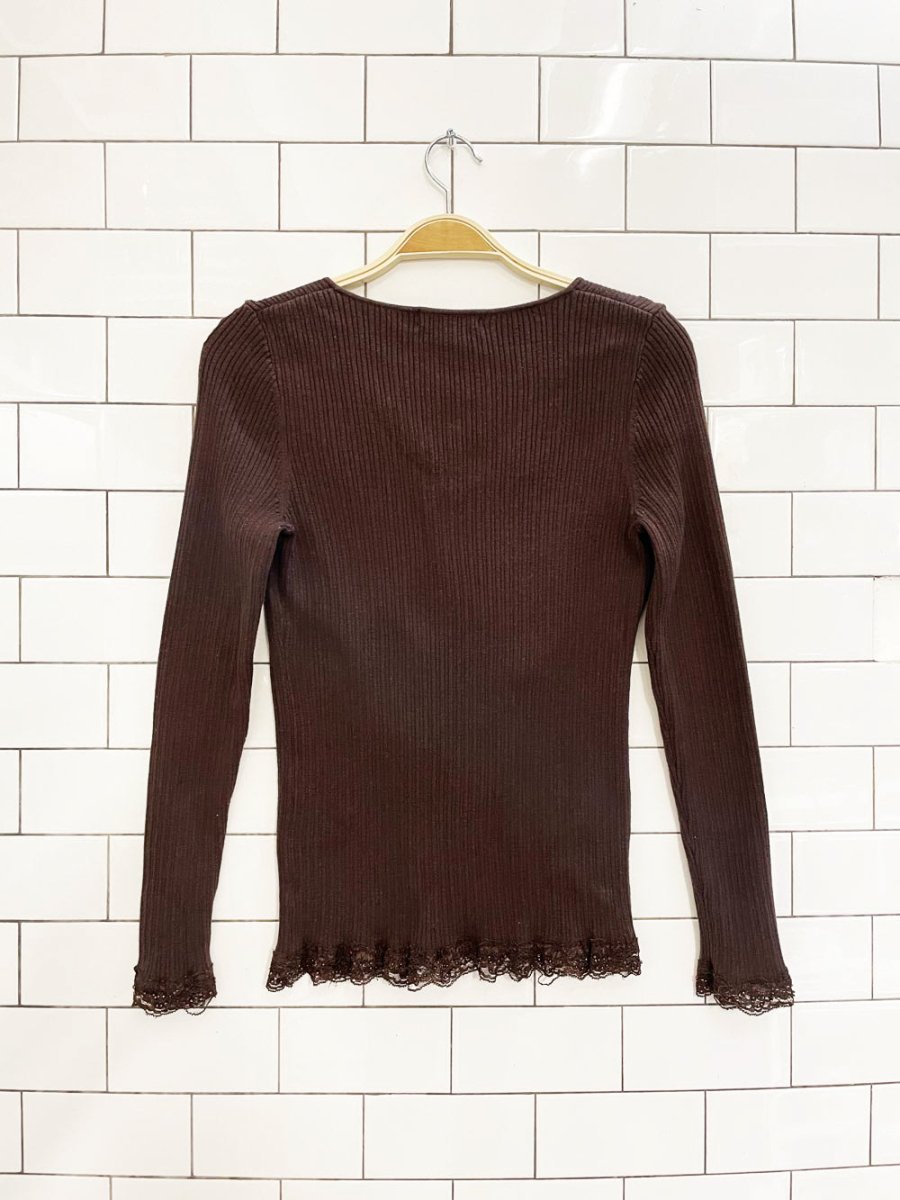 y2k george lace trim ribbed long sleeve top - good market thrift store