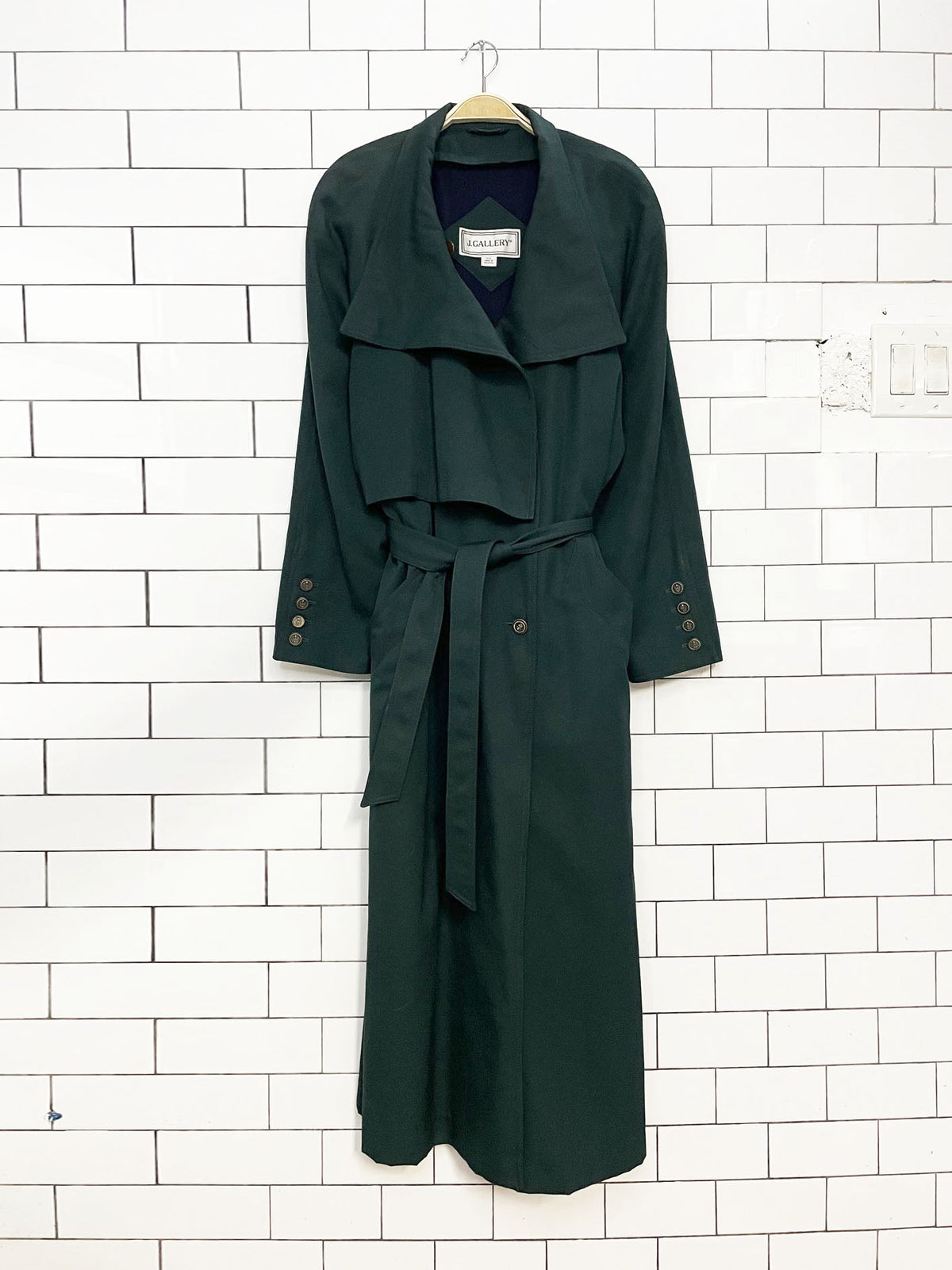 vintage j gallery cape back pleated belted trench coat | removable liner
