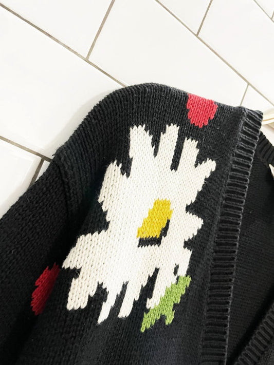 vintage 90s heritage house daisy knit short sleeve cardigan | made in USA - good market thrift store