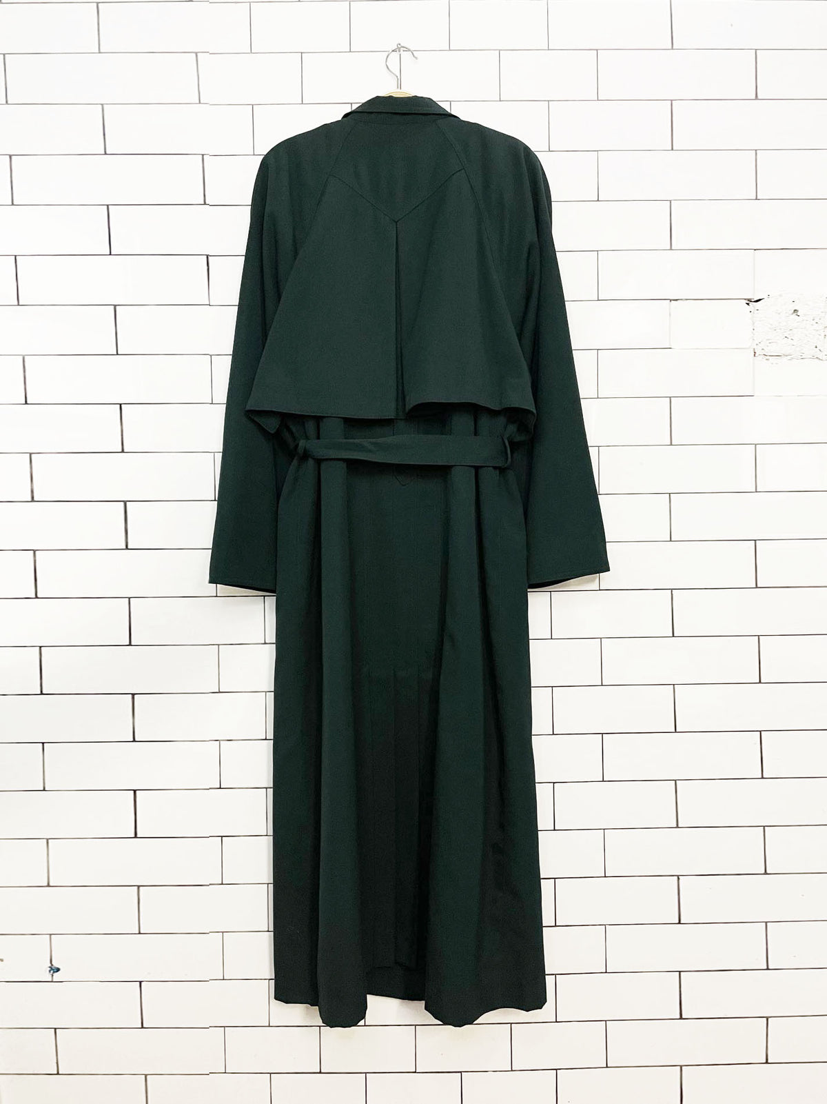vintage j gallery cape back pleated belted trench coat | removable liner