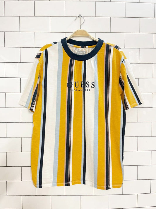 y2k guess embroidered logo striped tee - good market thrift store