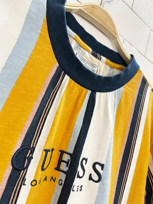 y2k guess embroidered logo striped tee - good market thrift store