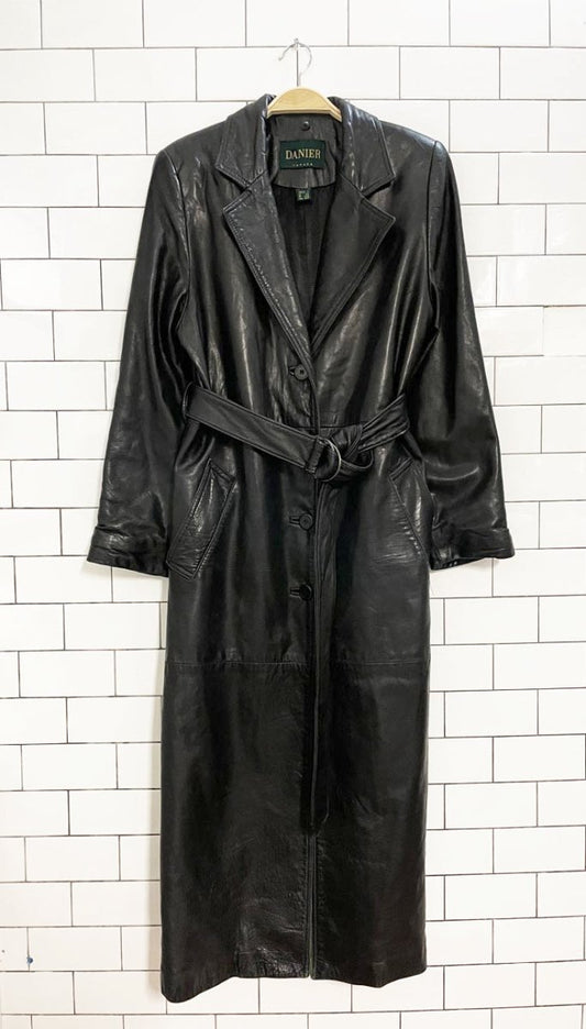 vintage 90s danier butter leather belted trench coat | lambskin - good market thrift store